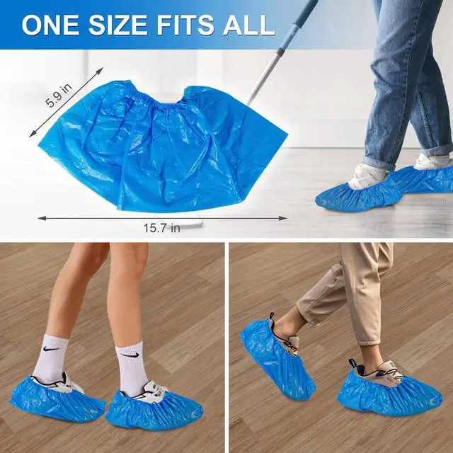 Alt view image 2 of 6 - 14 Pcs Shoe Covers Disposable Non Slip, 7 Pairs Plastic Shoes Protectors, Thick Boot Cover, Stretchable, One Size Fit Most, Protect Your Shoes, Floor and Carpet (14)