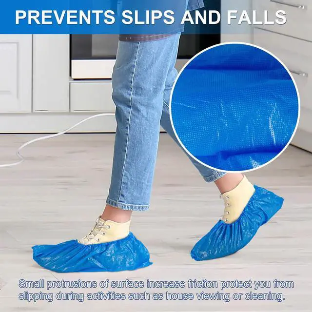Alt view image 4 of 6 - 14 Pcs Shoe Covers Disposable Non Slip, 7 Pairs Plastic Shoes Protectors, Thick Boot Cover, Stretchable, One Size Fit Most, Protect Your Shoes, Floor and Carpet (14)