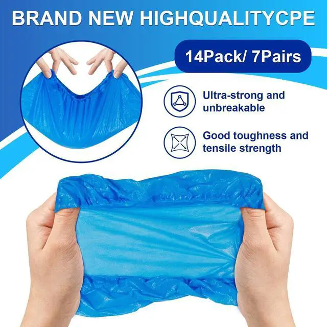 Alt view image 6 of 6 - 14 Pcs Shoe Covers Disposable Non Slip, 7 Pairs Plastic Shoes Protectors, Thick Boot Cover, Stretchable, One Size Fit Most, Protect Your Shoes, Floor and Carpet (14)