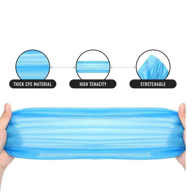 Alt view image 2 of 7 - Disposable Shoe Cover Refills for Automatic Dispenser Machine - Waterproof, Non-Slip T-Buckle Plastic Booties for Indoors, Home, Construction and Carpet Protection 100 Pcs