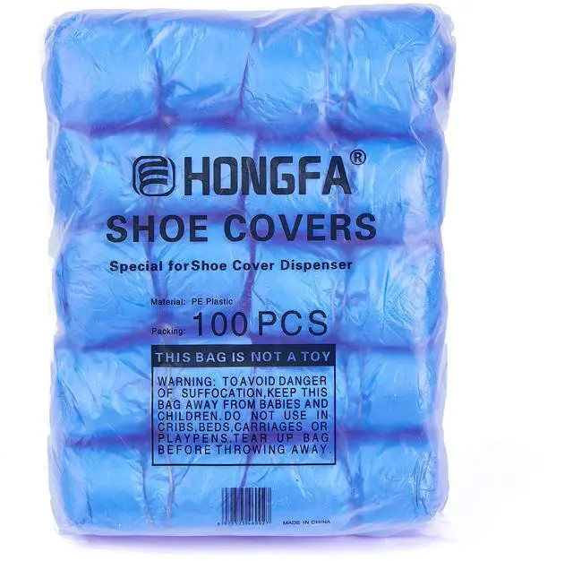 Main image of Disposable Shoe Cover Refills for Automatic Dispenser Machine - Waterproof, Non-Slip T-Buckle Plastic Booties for Indoors, Home, Construction and Carpet Protection 100 Pcs