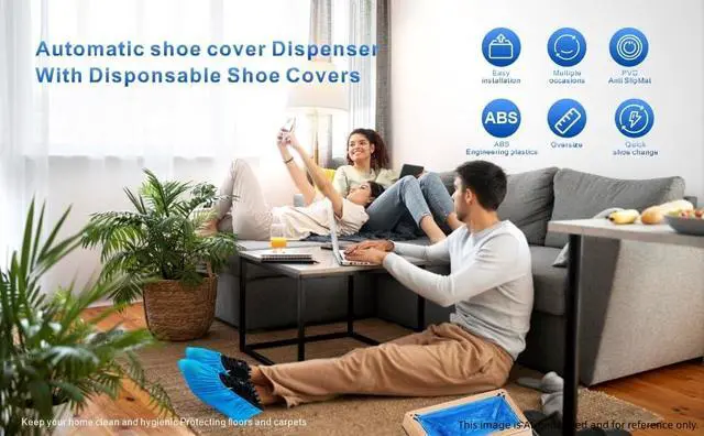 Alt view image 6 of 7 - Disposable Shoe Cover Refills for Automatic Dispenser Machine - Waterproof, Non-Slip T-Buckle Plastic Booties for Indoors, Home, Construction and Carpet Protection 100 Pcs