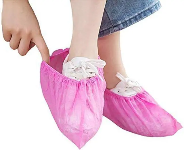 Alt view image 3 of 7 - Disposable Shoe Covers 100PCS Non-Slip Durable Indoor Boot Overshoes Protector Thicked Non-Woven Shoe Covers for Carpet Floor Protection Construction Offices One Size Fits All (Pink)