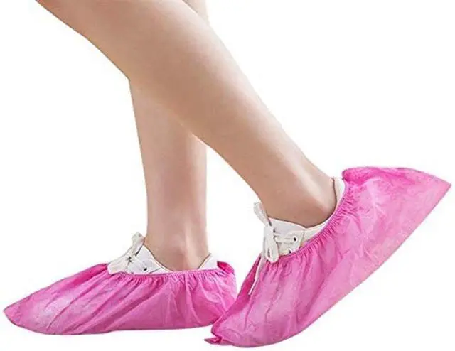 Alt view image 6 of 7 - Disposable Shoe Covers 100PCS Non-Slip Durable Indoor Boot Overshoes Protector Thicked Non-Woven Shoe Covers for Carpet Floor Protection Construction Offices One Size Fits All (Pink)