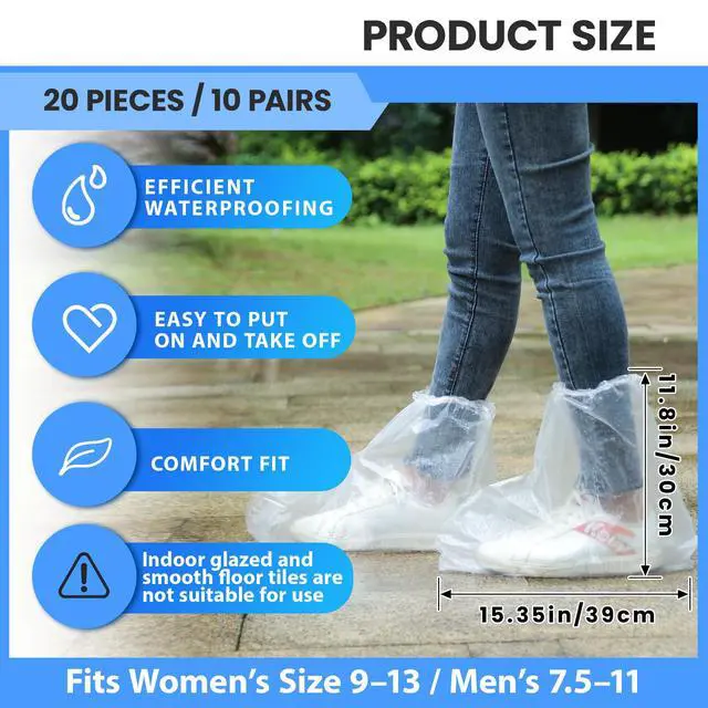 Alt view image 3 of 7 - 10 Pairs Disposable Waterproof Shoe Covers for Rain - Plastic Rain Shoe Covers - Non-Slip Indoor Outdoor Rain Cover for Shoes,Plastic Overshoes for Men Women -Water Proof Boot Protector Clear-L