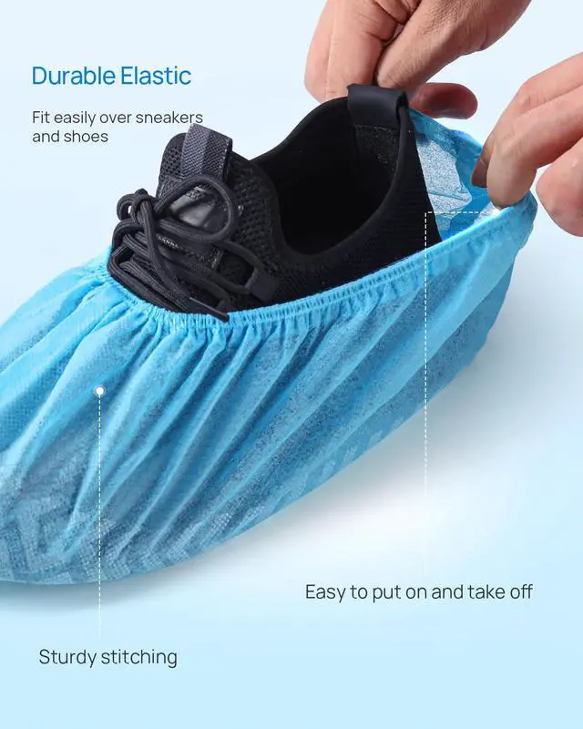 Alt view image 5 of 7 - 100 Pcs Shoe Covers Disposable, Non Slip Medical Shoe Covers, Durable and Recyclable Non-Woven Booties Covers for Hospital, Home, Large Size Fits Most Shoes, Blue