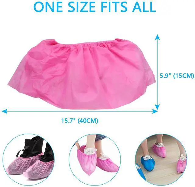 Alt view image 2 of 6 - Shoe Covers Disposable Non-slip for Indoors 100 Pack (50 Pairs) Shoe & Boot Covers Disposable Booties Shoe Covers, One Size Fits All, Pink