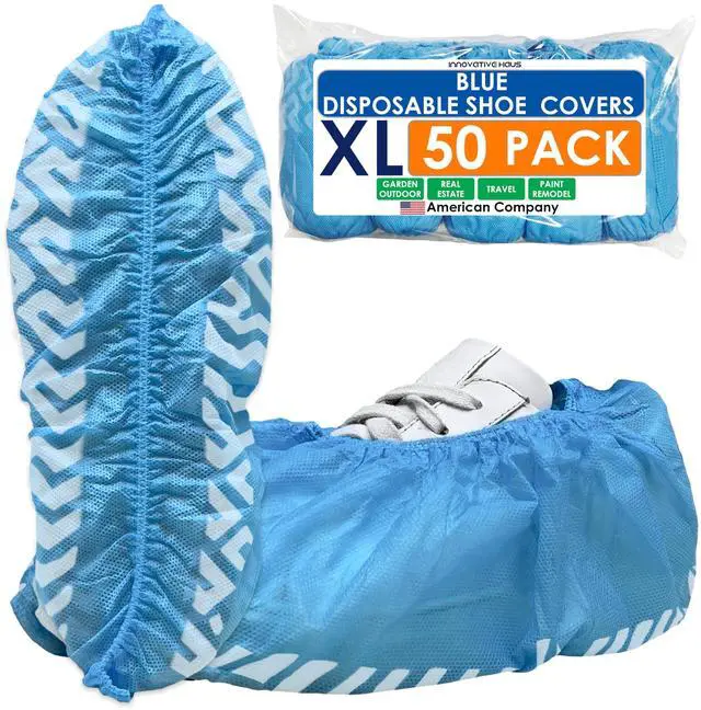 Main image of Blue Indoor Disposable Shoe Covers - Disposable Non Slip Boot Covers - Indoor Reusable Booties - Treads - Water Resistant - 50 Pack, Extra Large