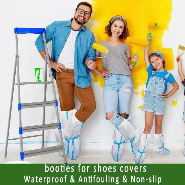 Alt view image 4 of 5 - 14 PCS(7 Pairs) Hazmat Shoe Covers Disposable & Boot Foot covers,Reusable,Non-slip,Waterproof for booties White 18inches Tall