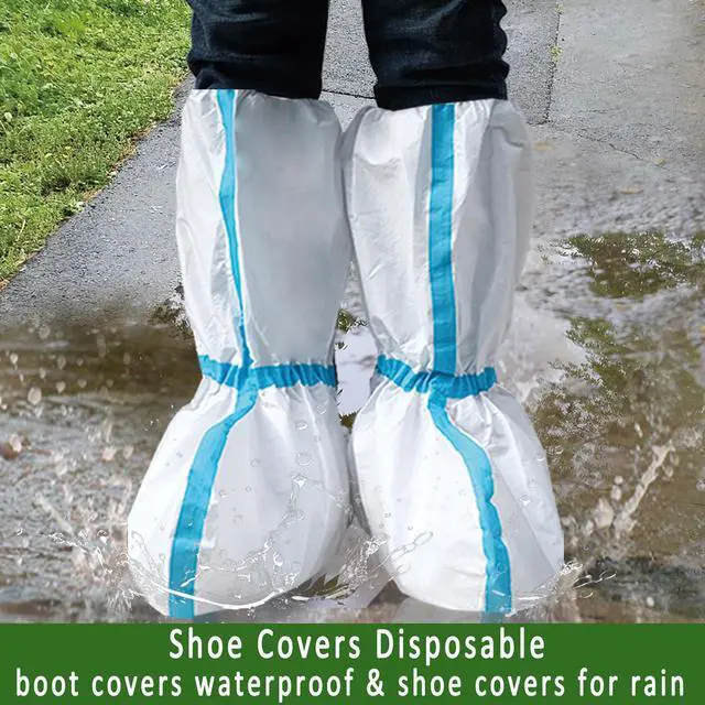 Alt view image 2 of 5 - 14 PCS(7 Pairs) Hazmat Shoe Covers Disposable & Boot Foot covers,Reusable,Non-slip,Waterproof for booties White 18inches Tall