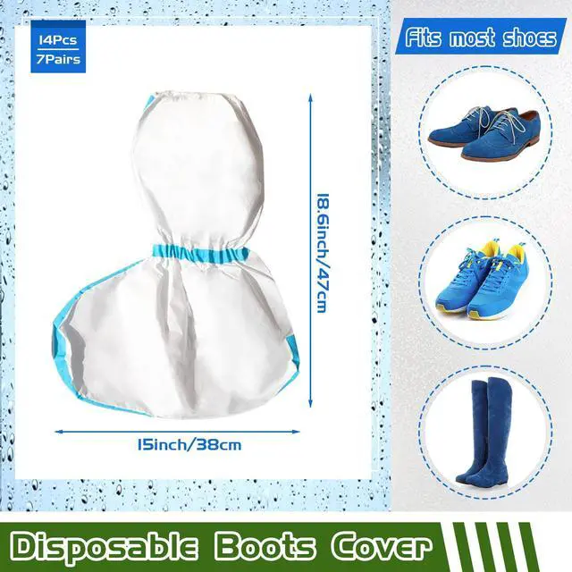 Alt view image 3 of 5 - 14 PCS(7 Pairs) Hazmat Shoe Covers Disposable & Boot Foot covers,Reusable,Non-slip,Waterproof for booties White 18inches Tall