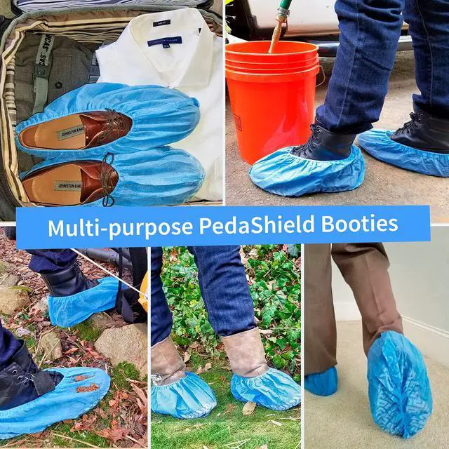 Alt view image 6 of 7 - 22 Premium XL Booties -Thick Extra Large Disposable Boot & Shoe Covers, Non Slip Water Resistant Foot Protectors, Construction Durable 42GSM for Indoors Outdoors, Up to US Men 13, Women 15