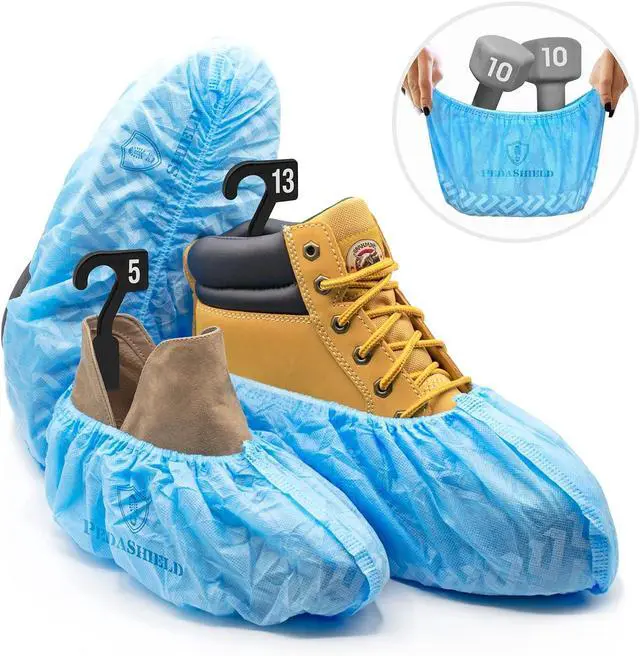 Alt view image 7 of 7 - 22 Premium XL Booties -Thick Extra Large Disposable Boot & Shoe Covers, Non Slip Water Resistant Foot Protectors, Construction Durable 42GSM for Indoors Outdoors, Up to US Men 13, Women 15