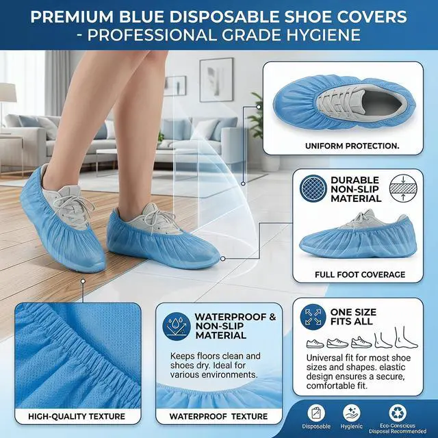 Alt view image 2 of 7 - Disposable Booties & Shoe Covers 100 Pairs / 200pcs Size Fits Most Shoes