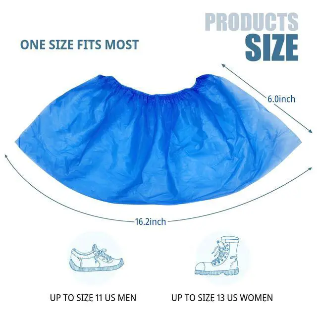Alt view image 2 of 7 - 30 Pcs (15 Pairs) Shoe Covers Disposable, Large Blue Thickening Waterproof Shoe Covers CPE Shoe Covers Disposable Shoe Covers for Indoors, Fits Up to US Men's 11 & US Women's 13