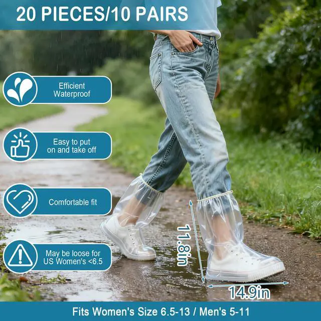 Alt view image 2 of 7 - 20Pcs(10 pairs) Shoe covers - Rain shoe covers-Waterproof shoe covers-Shoe covers for rain, Unisex Shoe ponchos-Shoe covers disposable-Shoe rain covers -Rain shoes-Clear- L