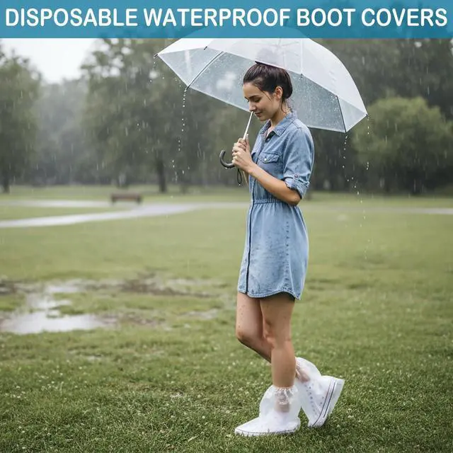 Alt view image 4 of 7 - 20Pcs(10 pairs) Shoe covers - Rain shoe covers-Waterproof shoe covers-Shoe covers for rain, Unisex Shoe ponchos-Shoe covers disposable-Shoe rain covers -Rain shoes-Clear- L