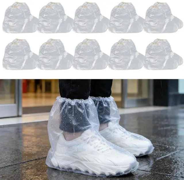 Main image of 20Pcs/10 Pairs Disposable Waterproof Rain Shoe Covers, Clear Thickened Plastic Overshoes with Elastic Band, Universal Fit for Men Women Adults Kids, Ideal for Rainy Days, Home Cleaning and Outdoor Use