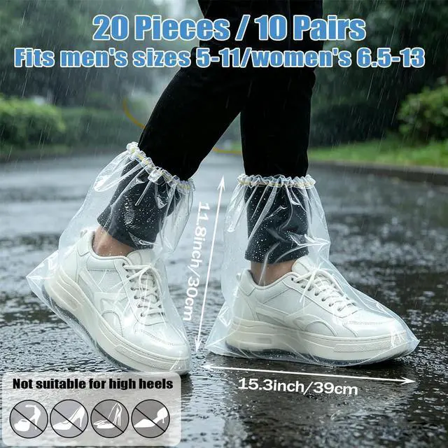 Alt view image 2 of 7 - 20Pcs/10 Pairs Disposable Waterproof Rain Shoe Covers, Clear Thickened Plastic Overshoes with Elastic Band, Universal Fit for Men Women Adults Kids, Ideal for Rainy Days, Home Cleaning and Outdoor Use