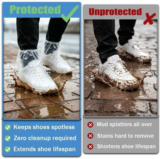 Alt view image 3 of 7 - 20Pcs/10 Pairs Disposable Waterproof Rain Shoe Covers, Clear Thickened Plastic Overshoes with Elastic Band, Universal Fit for Men Women Adults Kids, Ideal for Rainy Days, Home Cleaning and Outdoor Use