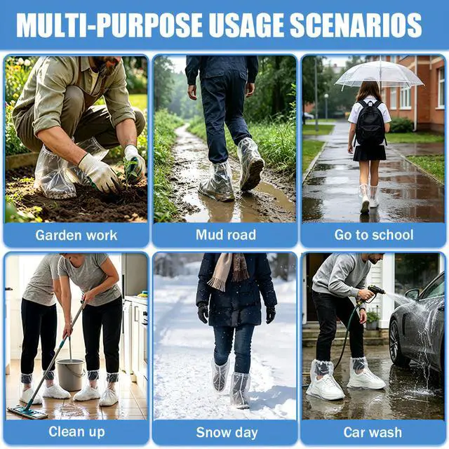 Alt view image 4 of 7 - 20Pcs/10 Pairs Disposable Waterproof Rain Shoe Covers, Clear Thickened Plastic Overshoes with Elastic Band, Universal Fit for Men Women Adults Kids, Ideal for Rainy Days, Home Cleaning and Outdoor Use