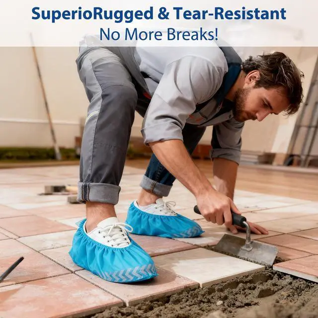 Alt view image 3 of 7 - Disposable Shoe Covers, 70 Pack XL Non-Woven Booties, Breathable & Stretchable, Fits Most Shoes, Floor & Carpet Protector for Guests, Real Estate Showings, Contractors, Cleaning