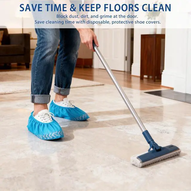 Alt view image 4 of 7 - Disposable Shoe Covers, 70 Pack XL Non-Woven Booties, Breathable & Stretchable, Fits Most Shoes, Floor & Carpet Protector for Guests, Real Estate Showings, Contractors, Cleaning