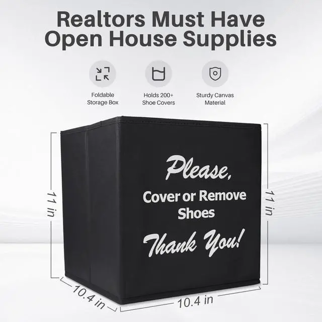 Alt view image 2 of 6 - Large Shoe Cover Box Black, Real Estate Agent Supplies, Disposable Shoe Cover Dispenser Box for Open House, Foldable Storage Bin