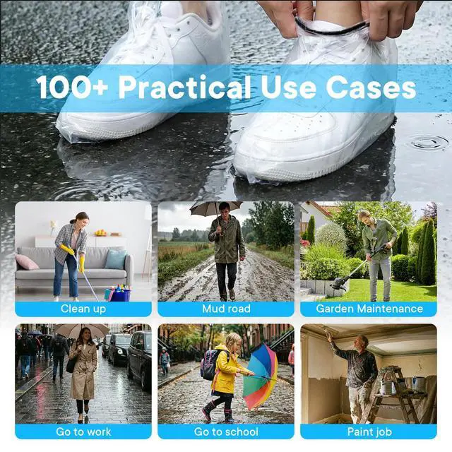 Alt view image 2 of 4 - 30 PCS (15 Pairs) Upgraded Shoe Covers for Rain W/Black High Elastic Wide Rubber Bands, Unisex Thickened Plastic Rain Shoe Covers, Waterproof Rain Shoe Covers Waterproof for Rain & Home Use