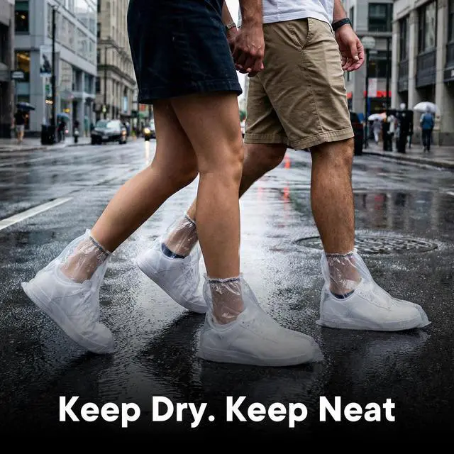 Alt view image 4 of 4 - 30 PCS (15 Pairs) Upgraded Shoe Covers for Rain W/Black High Elastic Wide Rubber Bands, Unisex Thickened Plastic Rain Shoe Covers, Waterproof Rain Shoe Covers Waterproof for Rain & Home Use