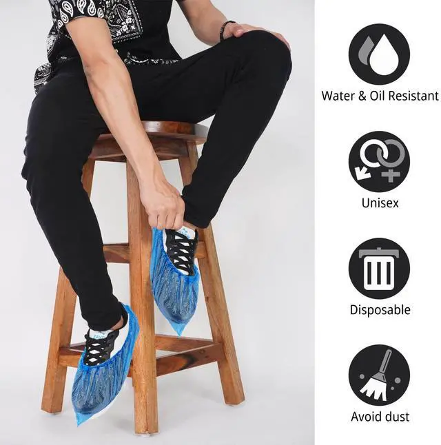 Alt view image 2 of 7 - Disposable Shoe Covers Non-Slip, 30 Pack(15 Pairs) Waterproof Overshoes, Anti Slip Shoe Protectors for Indoors, One Size Fit Most Shoes (30)