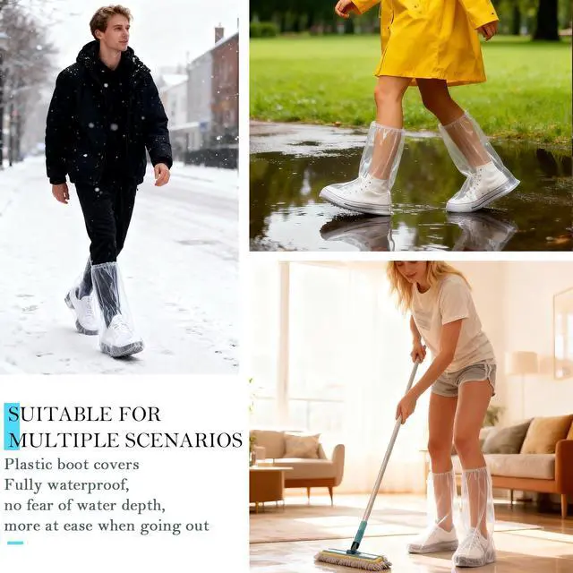 Alt view image 6 of 7 - 12 Pcs Individually Packaged Long Rain Shoe Covers, Extended Length Clear Adults Shoe Ponchos, Anti-Slip Plastic Rain Boot Covers, Perfect for Adults & Disney Trips (Clear Adults L 12Pcs)