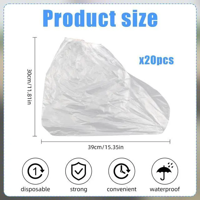 Alt view image 2 of 6 - 20Pcs Waterproof Shoe Covers for Rain - Non-Slip Disposable Rain Shoe Covers for Outdoor Indoors Overshoes- Plastic Shoe Ponchos - Heavy Duty Rain Boot Covers for Men and Women