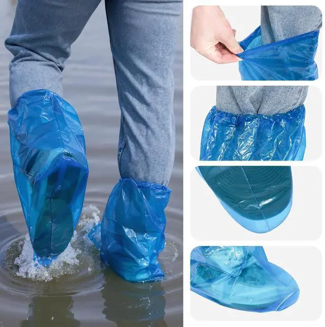 Alt view image 2 of 7 - 20PCS 13.7" Disposable Boot & Shoe Covers 14g Extra Thick Blue Waterproof & Non-Slip CPE Overshoes, XL Size Fits up to Men's 12, Women's 14 For Home, Cleaning, Travel, Indoors & Outdoors