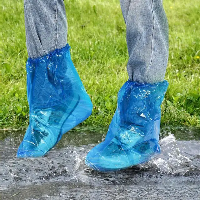 Alt view image 4 of 7 - 20PCS 13.7" Disposable Boot & Shoe Covers 14g Extra Thick Blue Waterproof & Non-Slip CPE Overshoes, XL Size Fits up to Men's 12, Women's 14 For Home, Cleaning, Travel, Indoors & Outdoors
