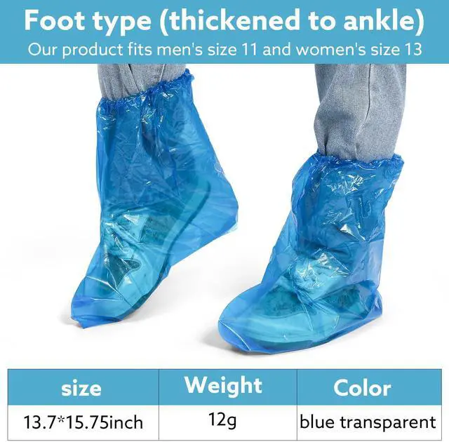 Alt view image 6 of 7 - 20PCS 13.7" Disposable Boot & Shoe Covers 14g Extra Thick Blue Waterproof & Non-Slip CPE Overshoes, XL Size Fits up to Men's 12, Women's 14 For Home, Cleaning, Travel, Indoors & Outdoors