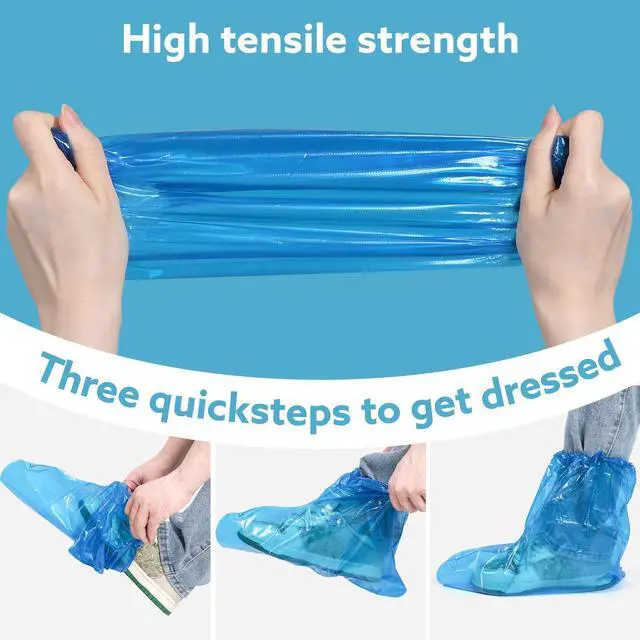 Alt view image 7 of 7 - 20PCS 13.7" Disposable Boot & Shoe Covers 14g Extra Thick Blue Waterproof & Non-Slip CPE Overshoes, XL Size Fits up to Men's 12, Women's 14 For Home, Cleaning, Travel, Indoors & Outdoors