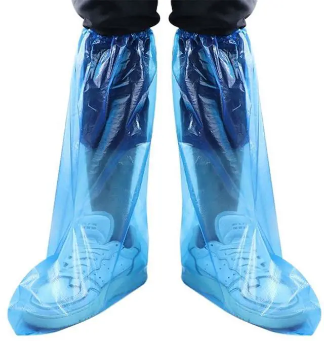 Main image of Disposable Shoe Covers Blue Rain Shoes and Boots Cover Plastic Long Shoe Cover Clear Waterproof Anti-Slip Overshoe for Women Men Water Boots Cover Rainy Day Use Cover (10 Pack(5 Pairs))