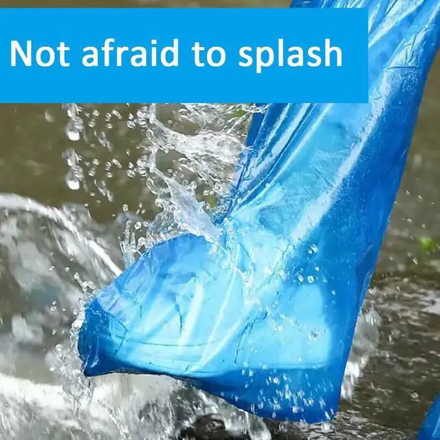 Alt view image 5 of 7 - Disposable Shoe Covers Blue Rain Shoes and Boots Cover Plastic Long Shoe Cover Clear Waterproof Anti-Slip Overshoe for Women Men Water Boots Cover Rainy Day Use Cover (10 Pack(5 Pairs))