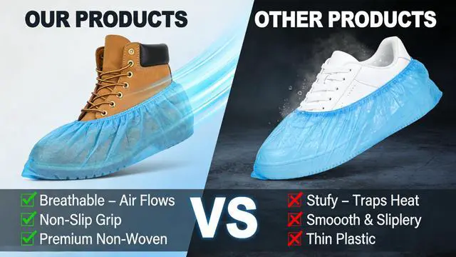 Alt view image 3 of 5 - Premium Disposable Blue Shoe Covers, 100 Count (50 Pairs) Premium non-woven fabric, Non-slip, Durable and Breathable, Large, Indoor, Protects Carpets and Floors