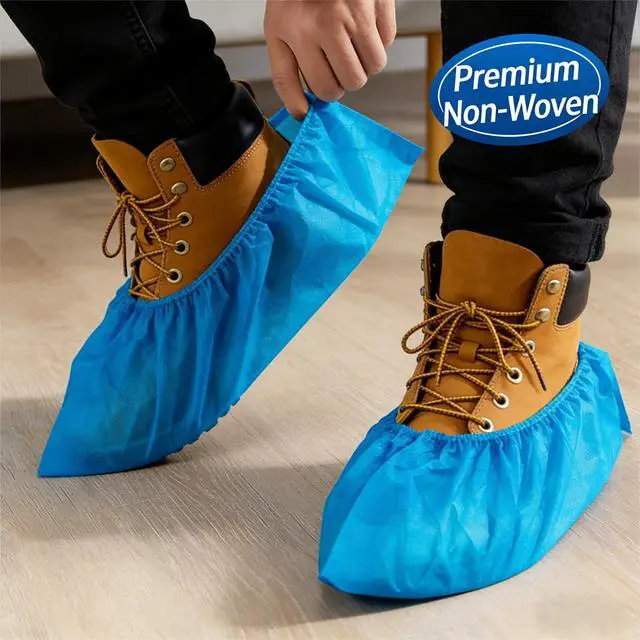 Alt view image 4 of 5 - Premium Disposable Blue Shoe Covers, 100 Count (50 Pairs) Premium non-woven fabric, Non-slip, Durable and Breathable, Large, Indoor, Protects Carpets and Floors
