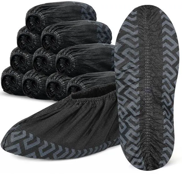 Main image of 100/200 Pcs Shoe Covers Disposable Non-Slip, Reusable Shoe Covers for Indoors, Thick Printed Breathable Boot Covers for Home, Real Estate, Work (L/XL) (Black, 100 Pack(L))