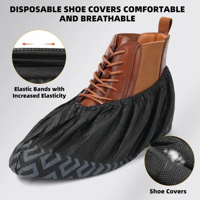 Alt view image 3 of 7 - 100/200 Pcs Shoe Covers Disposable Non-Slip, Reusable Shoe Covers for Indoors, Thick Printed Breathable Boot Covers for Home, Real Estate, Work (L/XL) (Black, 100 Pack(L))