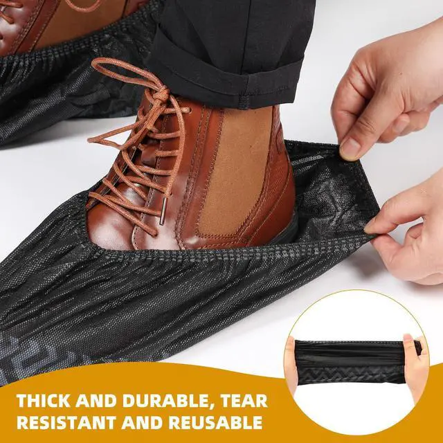 Alt view image 5 of 7 - 100/200 Pcs Shoe Covers Disposable Non-Slip, Reusable Shoe Covers for Indoors, Thick Printed Breathable Boot Covers for Home, Real Estate, Work (L/XL) (Black, 100 Pack(L))
