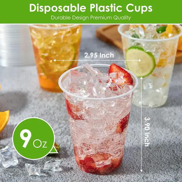 Alt view image 2 of 7 - 100 Pack 9 Oz Clear Plastic Cups, Clear cups, Disposable Cups, Disposable Drinking Cups, Water Party Cups for Home Office party