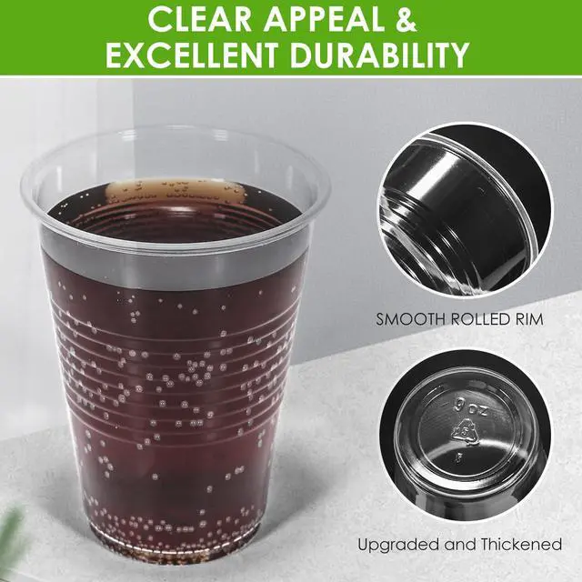 Alt view image 3 of 7 - 100 Pack 9 Oz Clear Plastic Cups, Clear cups, Disposable Cups, Disposable Drinking Cups, Water Party Cups for Home Office party