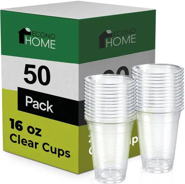 Main image of Clear PET Plastic Cups 16oz (Pack of 50) Crystal Clear, Durable, Disposable Beverage Cups Perfect for Parties, Events, and Businesses