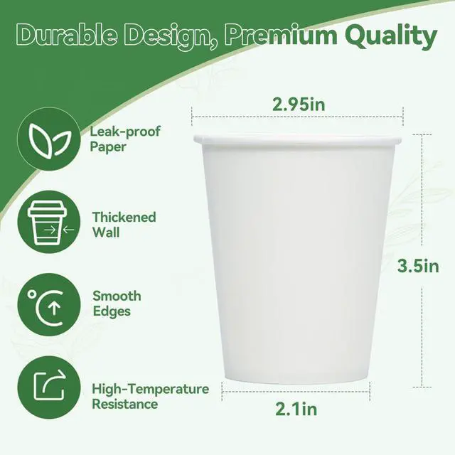 Alt view image 2 of 7 - Paper Cups, 100 Pack 8 Oz Disposable Cups, Disposable Coffee Cups 8 Oz, Hot Cups Tea Cups Water Cups for Home Office Travel Party
