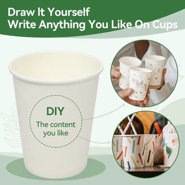 Alt view image 4 of 7 - Paper Cups, 100 Pack 8 Oz Disposable Cups, Disposable Coffee Cups 8 Oz, Hot Cups Tea Cups Water Cups for Home Office Travel Party