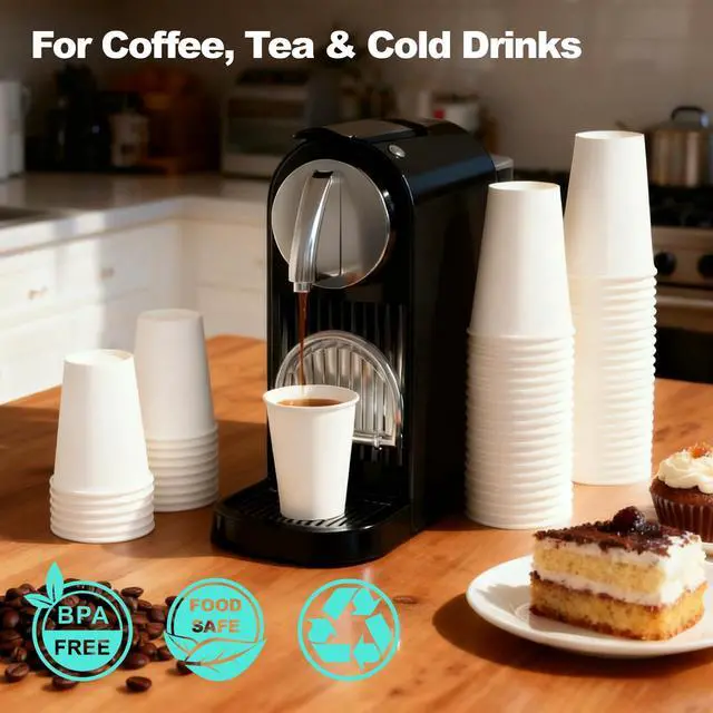 Alt view image 2 of 7 - 8 oz 50 Pack Disposable Paper Cups,Heavy Duty Thickened Coffee Cups,Leakproof Hot/Cold Beverage Cups for Home,Office,Parties, Daily Use